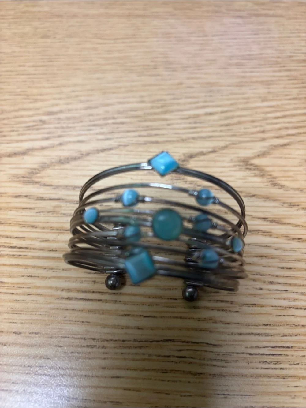 Silver Multi-Wire Cuff Bracelet with Turquoise Accents